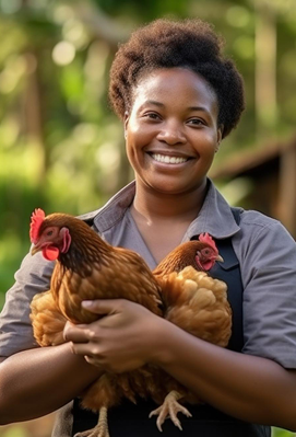 Woman holding chickens